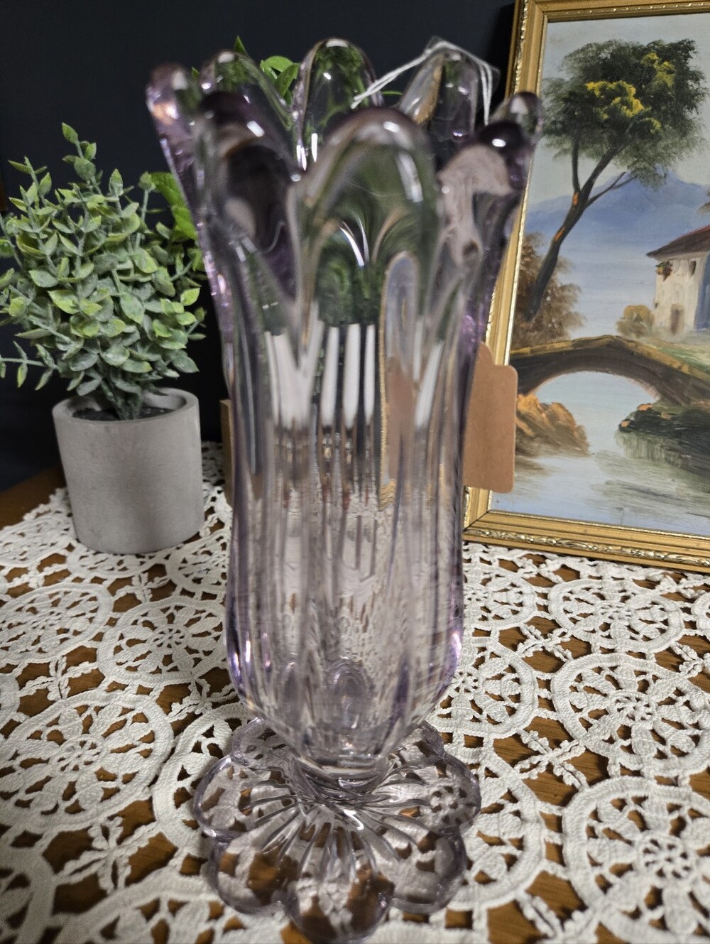 Vintage Lavender Amethyst Glass Petal Rim Vase